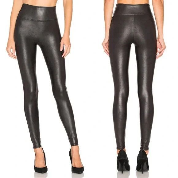 Spanx Pants - Spanx Faux Leather Leggings Black Compression High Rise Women's Size Medium NEW